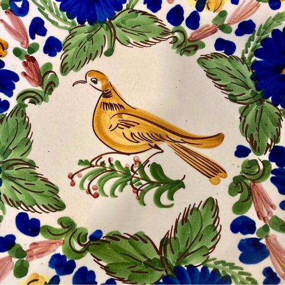 Majolica Wall Hanging 12 1/4” Bird & Flowers Hand Painted El Caballo Cojo Madrid - Picture 3 of 16